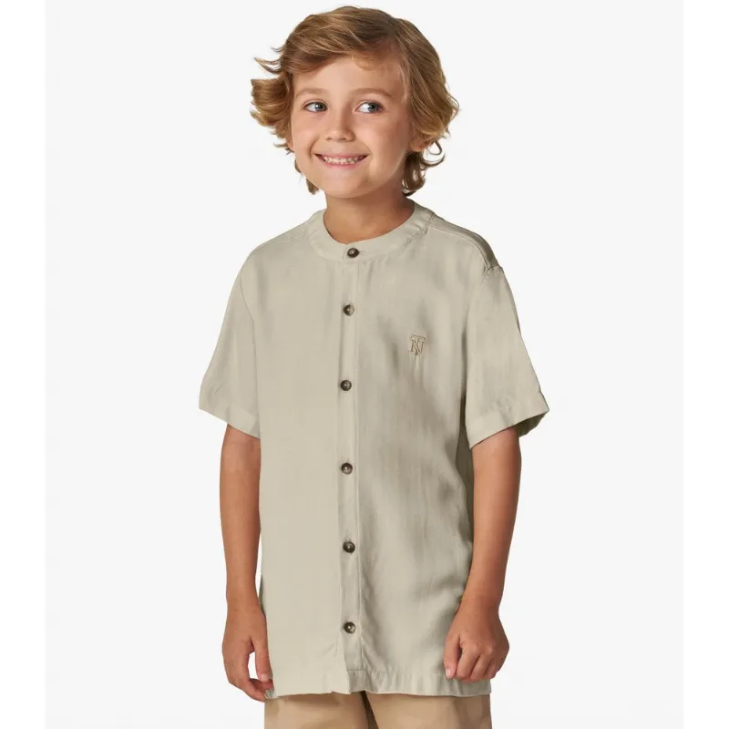 Camisa Menino Em Viscose Sarjada Trick Nick Bege 4