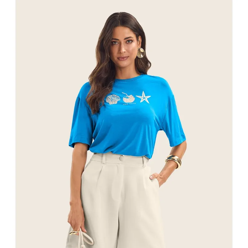 T- Shirt Feminina Manga Curta Endless Azul M