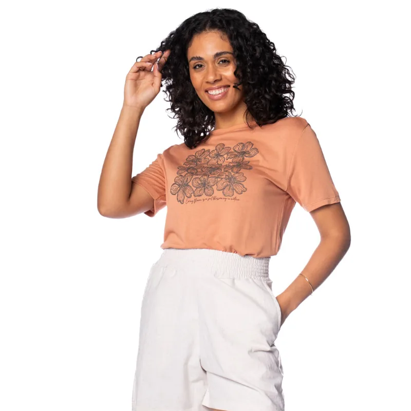 Blusa Feminina Rovitex Estampa Floral com Brilho Avelã - G