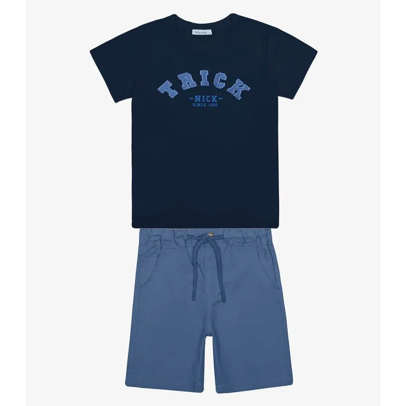 Conjunto Infantil Camiseta Com Bermuda Trick Nick Azul 3