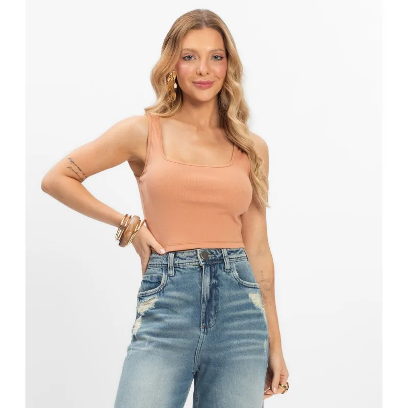 Top Básico Feminino em Ribana Rovitex Marrom G