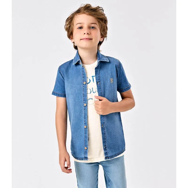 Camisa Jeans Infantil Trick Nick Azul 10