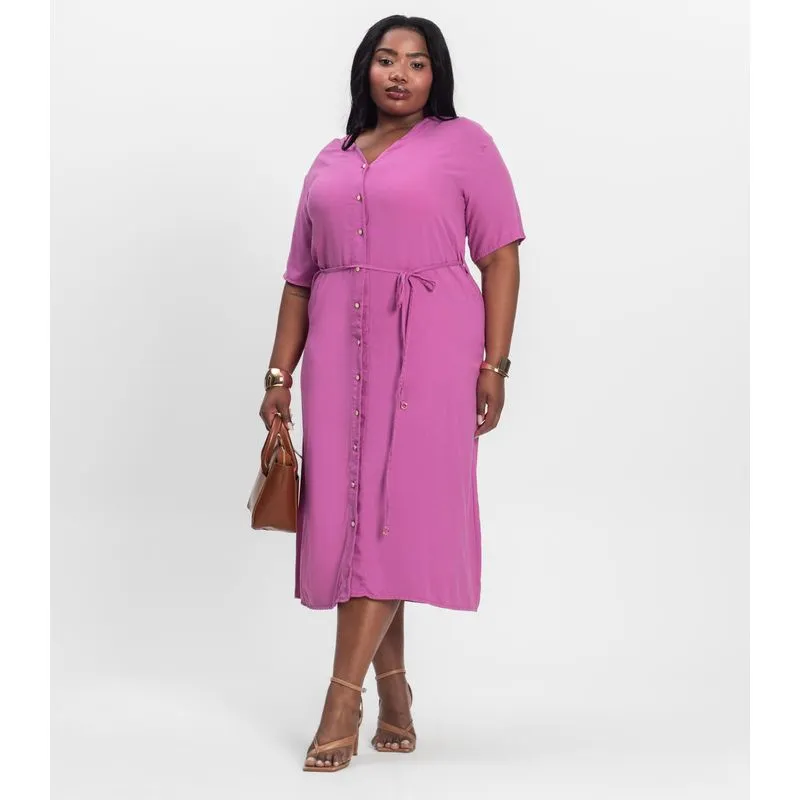 Vestido Chemise Longo Plus Size Secret Glam Rosa Plus G4