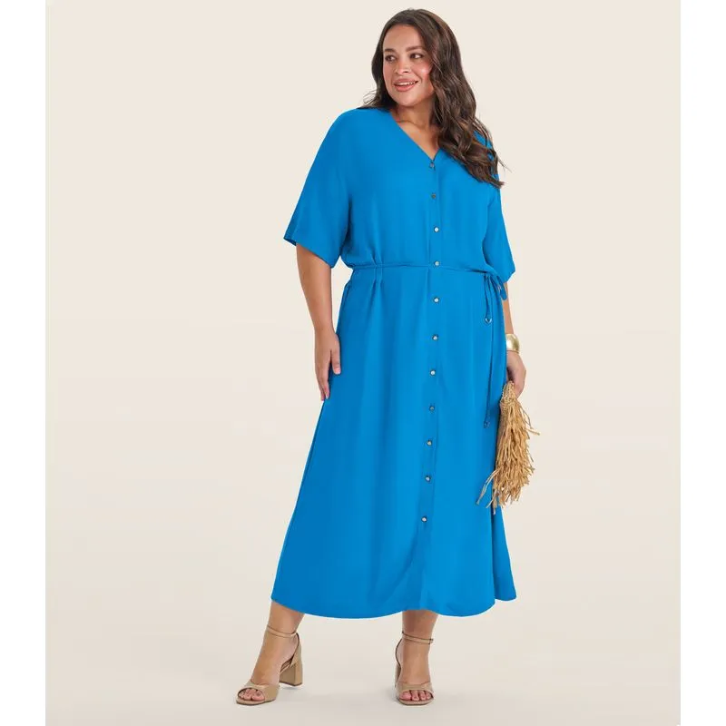 Vestido Chemise Longo Plus Size Secret Glam Azul Plus G4