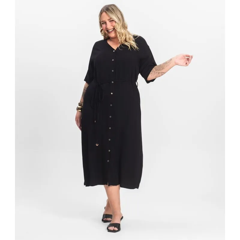 Vestido Chemise Longo Plus Size Secret Glam Preto Plus G4