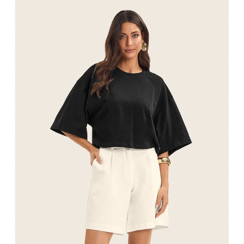 T- Shirt Feminina em Malhão e Ribana Endless Preto GG