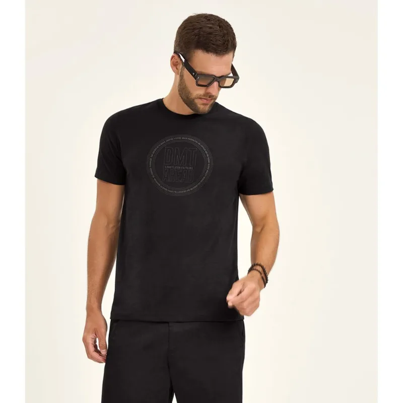 Camiseta Masculina Manga Curta Meia Malha Diametro Preto P