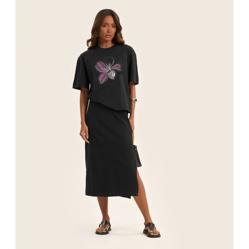 Saia Midi Feminina em Malhão Rovitex Preto G