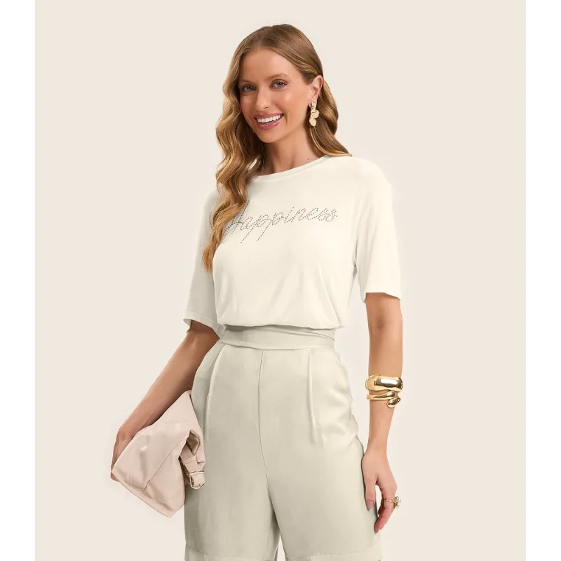 Blusa Feminina Manga Curta Visco Tricot Rovitex Bege G