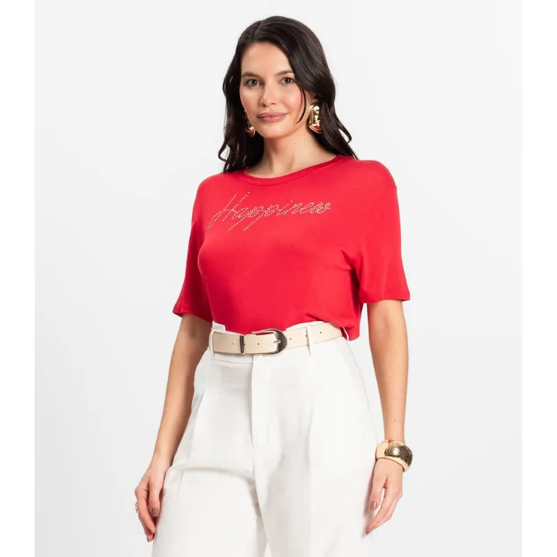 Blusa Feminina Manga Curta Visco Tricot Rovitex Vermelho G