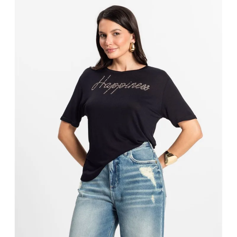 Blusa Feminina Manga Curta Visco Tricot Rovitex Preto M