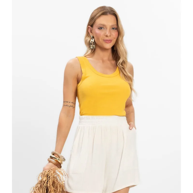 Regata em Ribana de Viscose Rovitex Amarelo P