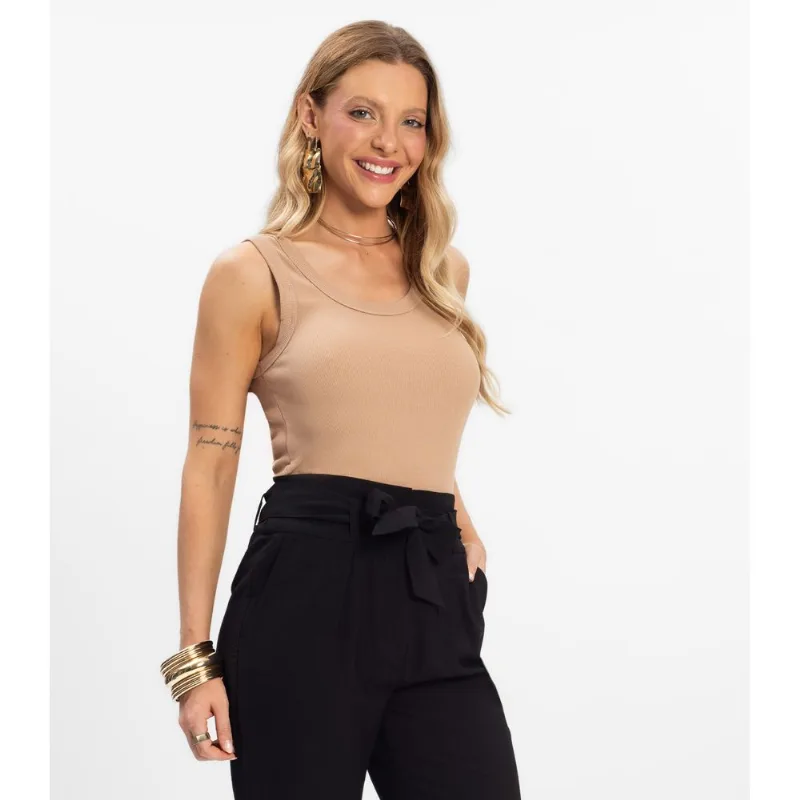 Regata em Ribana de Viscose Rovitex Marrom P