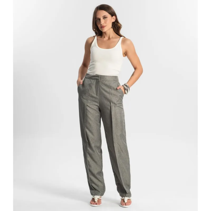 Calça Feminina Reta Alfaiataria Style Box Cinza M