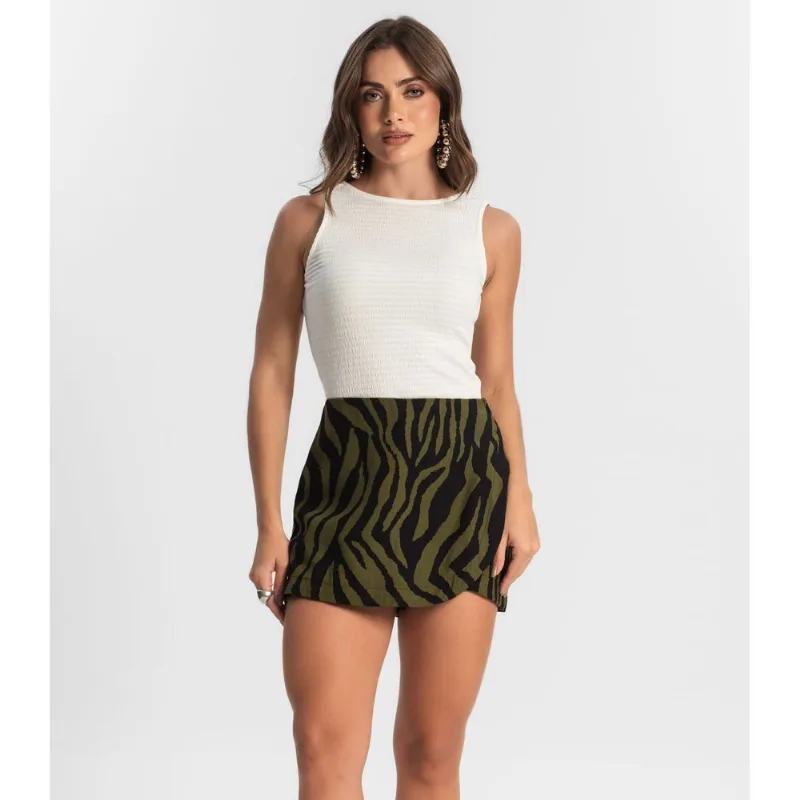 Shorts Saia Feminino Estampado Style Box Verde Gg