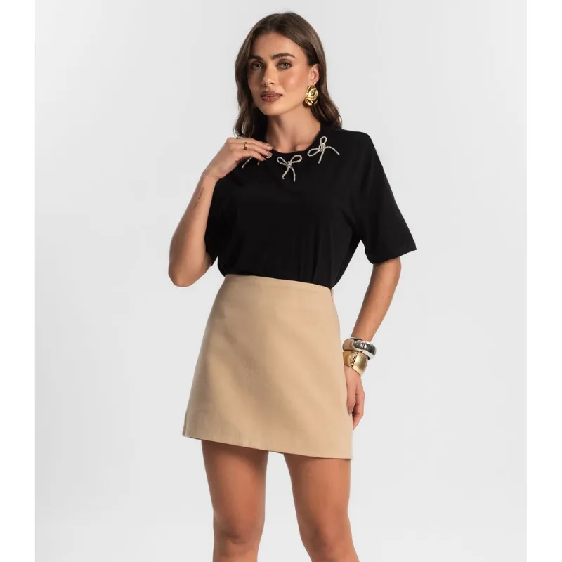 Saia Feminina Curta Lã Batida Style Box Bege P