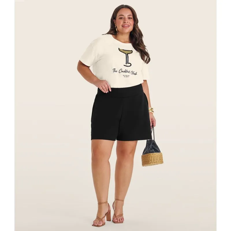 Camiseta Plus Size em Meia Malha Secret Glam Bege Plus G2
