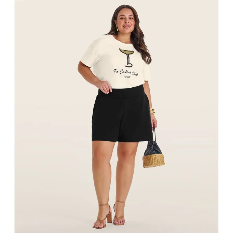 Camiseta Plus Size Em Meia Malha Secret Glam Bege Plus G4