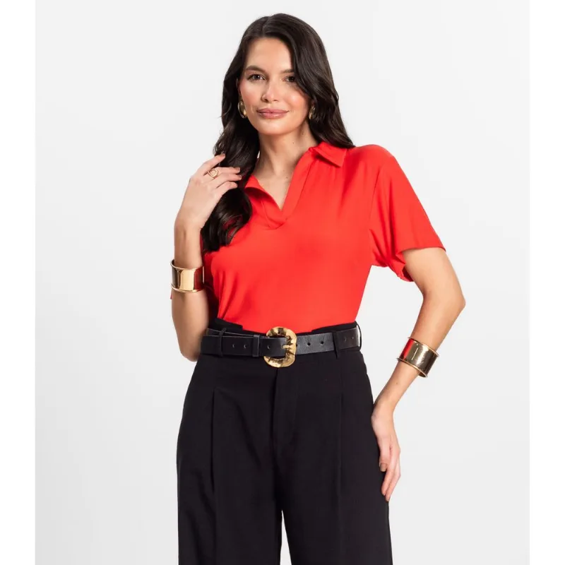 Blusa Feminina Manga Curta Em Visco Rovitex Laranja GG