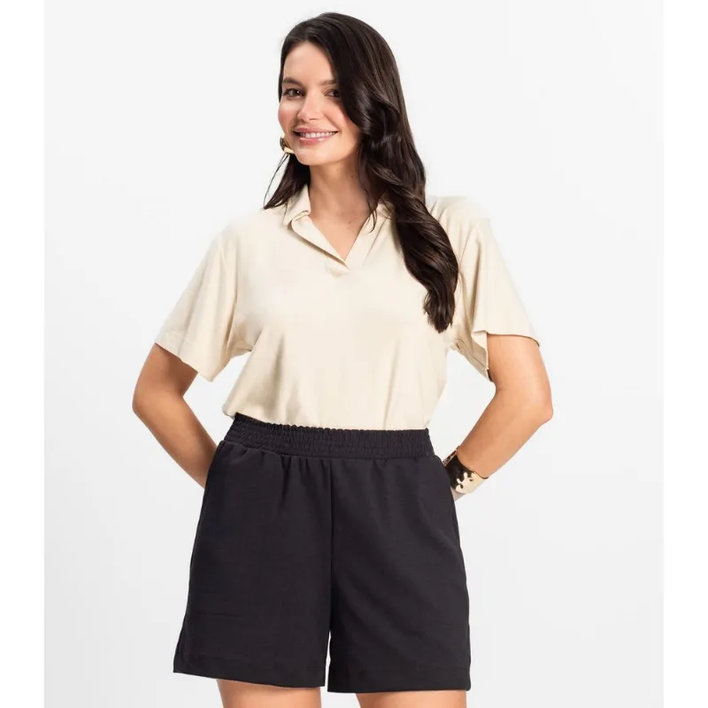 Blusa Feminina Manga Curta Em Visco Rovitex Bege G