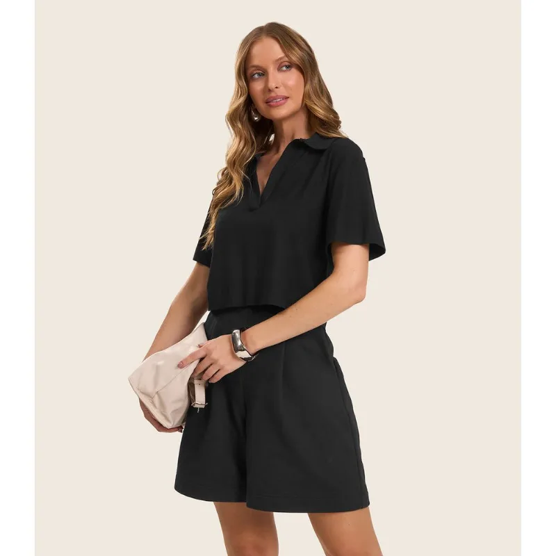 Blusa Feminina Manga Curta Em Visco Rovitex Preto G