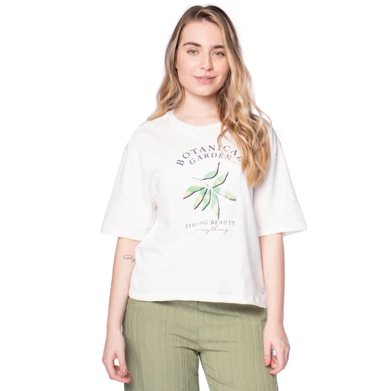 Camiseta Feminina Endless Folhagens Glitter Off White - G