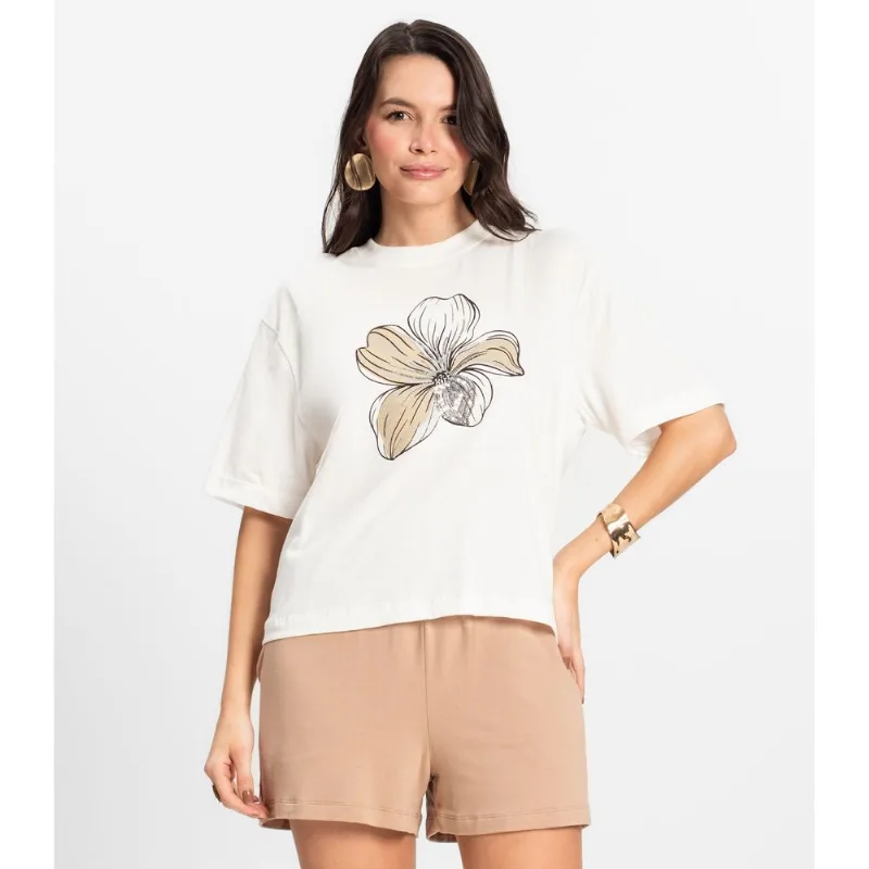 T- Shirt Box Feminina em Meia Malha Rovitex Bege M