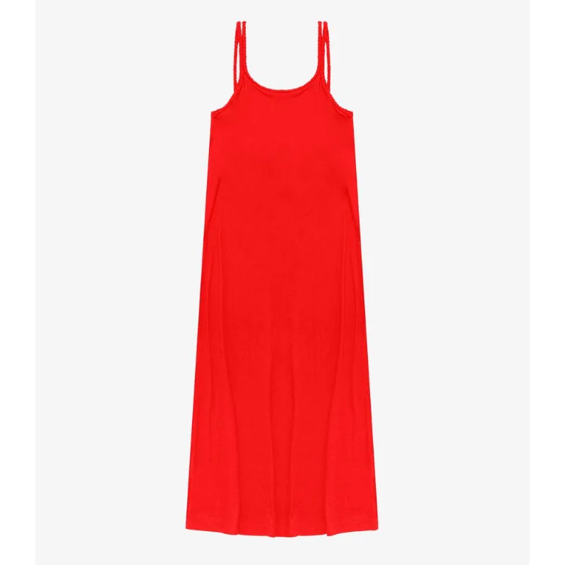 Vestido Midi de Alça em Visco Maquinetada Endless Laranja G
