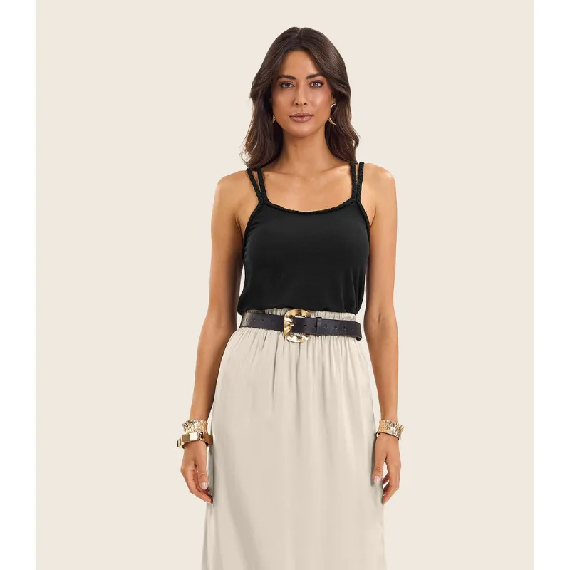 Blusa de Alça Feminina Visco Maquinetada Endless Preto M