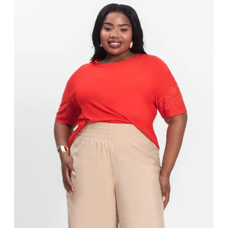 Blusa Manga Curta Plus Size Secret Glam Laranja Plus G2