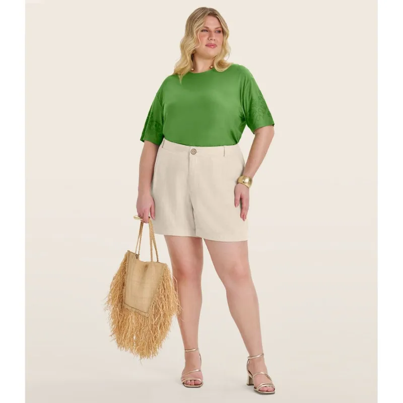 Blusa Manga Curta Plus Size Secret Glam Verde Plus G4