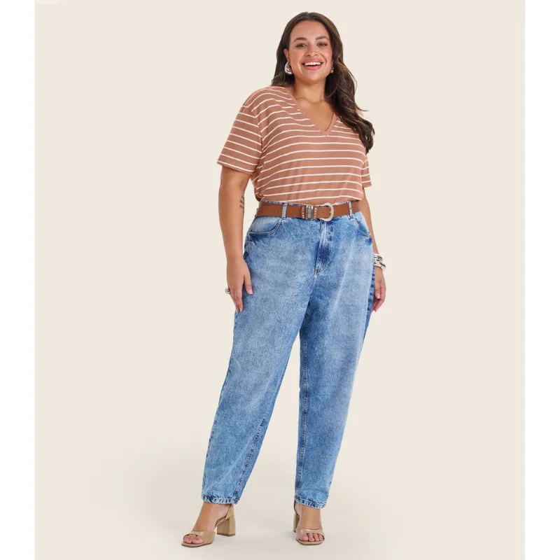 Blusa Feminina Plus Size Gola V Secret Glam Marrom Plus G2