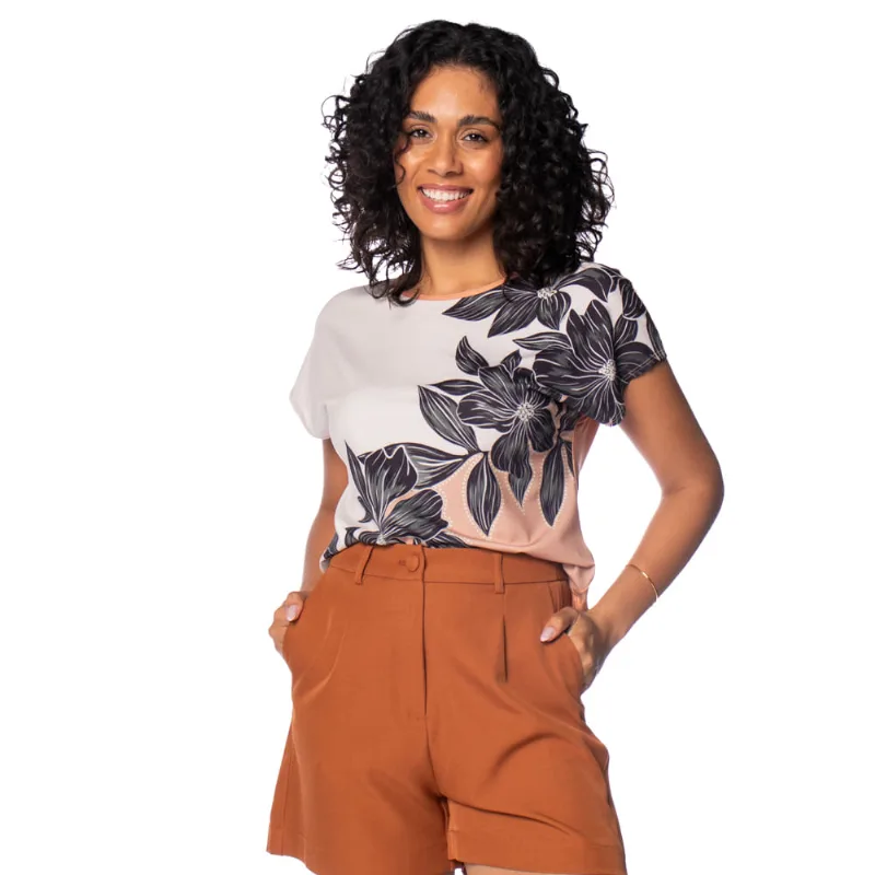 Blusa Feminina Rovitex Estampa Flores Bege/avelã - P
