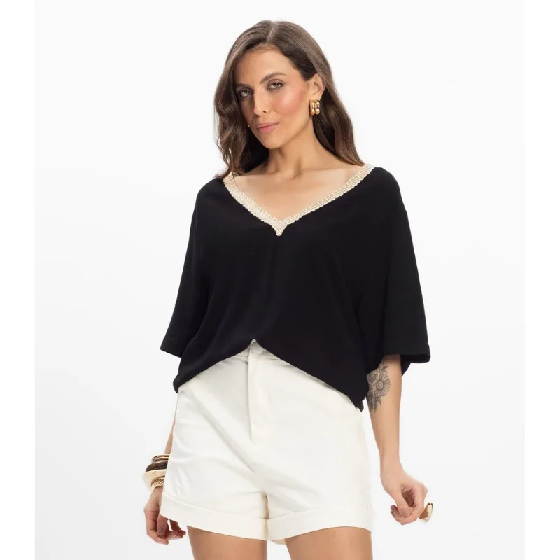T- shirt em V Feminina Endless Preto P