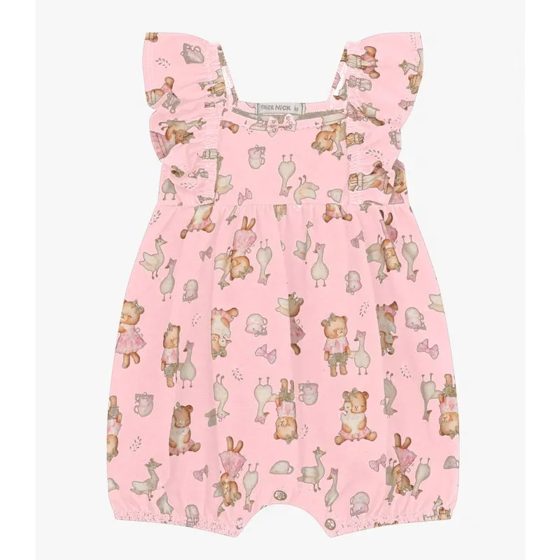Macaquinho Infantil Feminino Em Cotton Trick Nick Rosa M