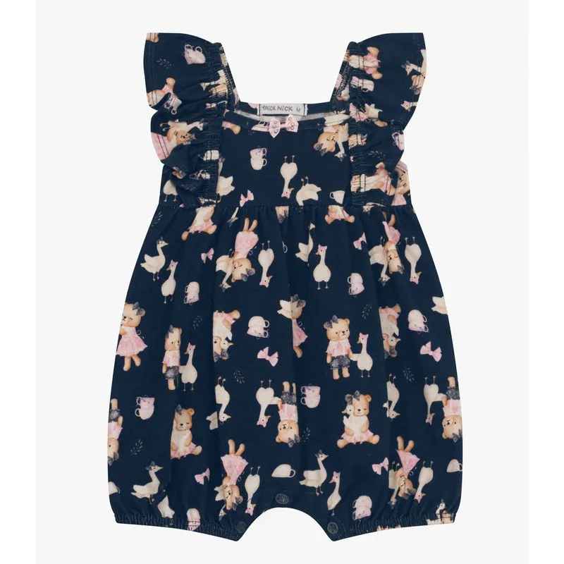 Macaquinho Infantil Menina Em Cotton Trick Nick Azul M
