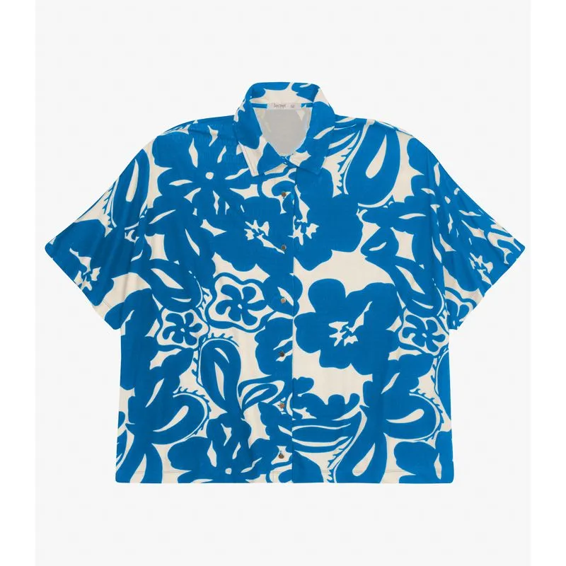 Camisa Manga Curta Plus Size Secret Glam Azul Plus G1