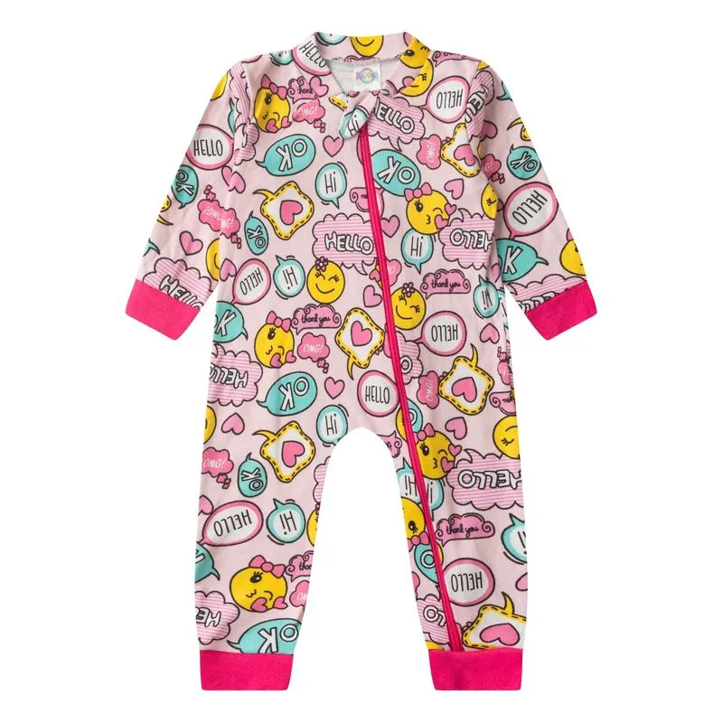 Macacao Infantil Manga Longa Com Ziper Kappes Rosa 1