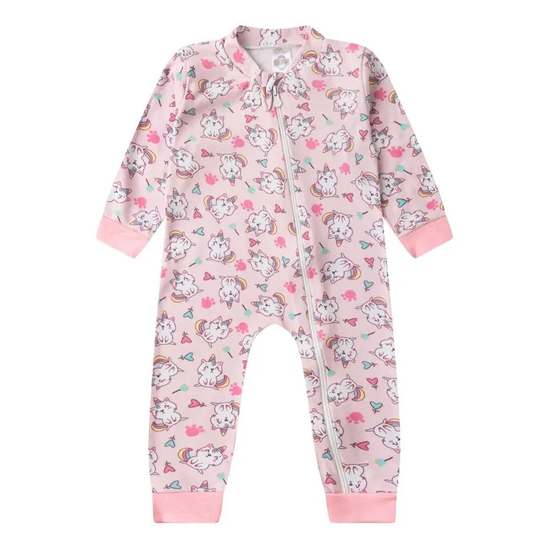 Macacao Infantil Manga Longa Com Ziper Kappes Rosa 3