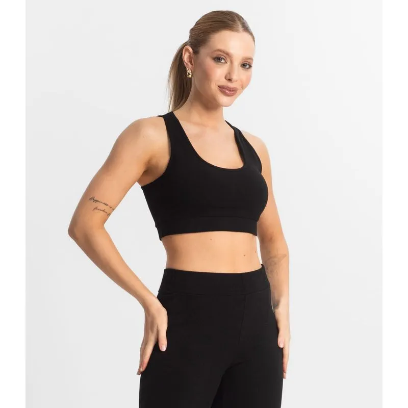 Top Fitness Feminino Em Cotton Pesado Select Preto GG