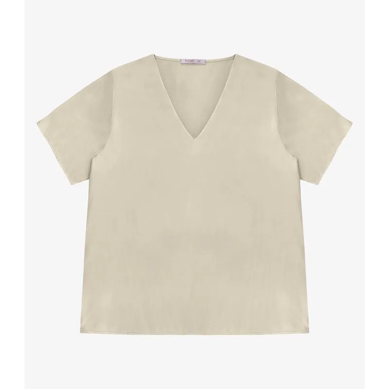 Blusa Manga Curta Feminina Plus Size Secret Glam Bege Plus G1
