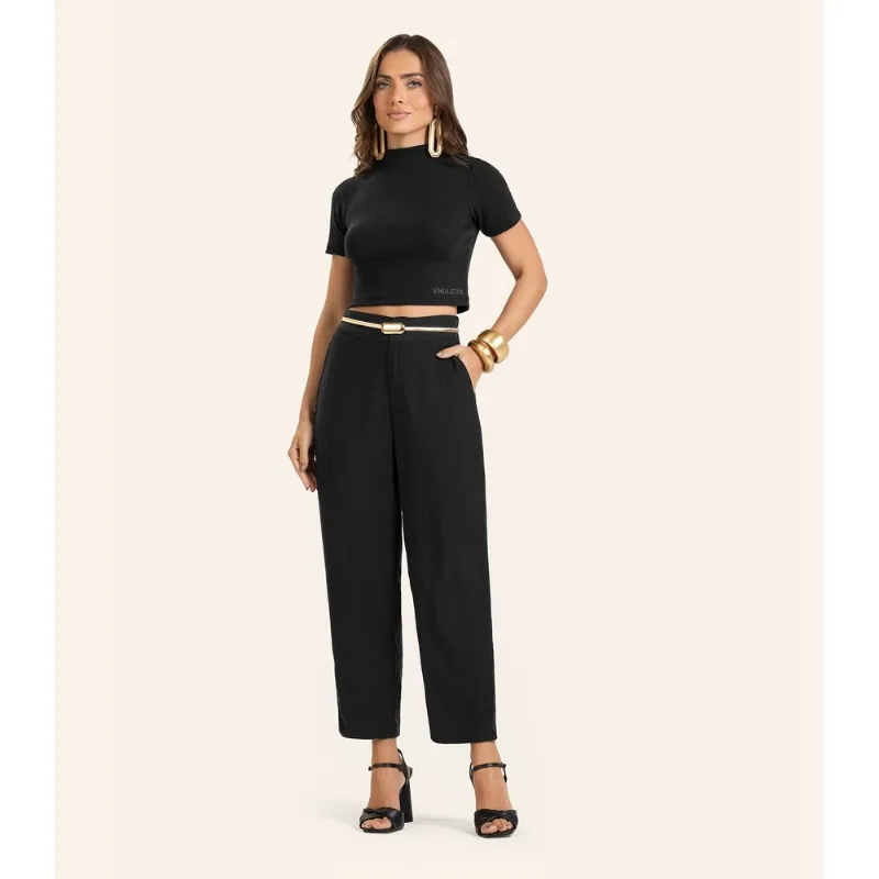 Calça Pantalona em Viscose Double Feminina Endless Preto M