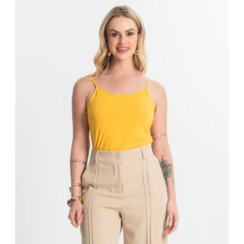 Blusa Feminina de Alças Básica Rovitex Amarelo GG
