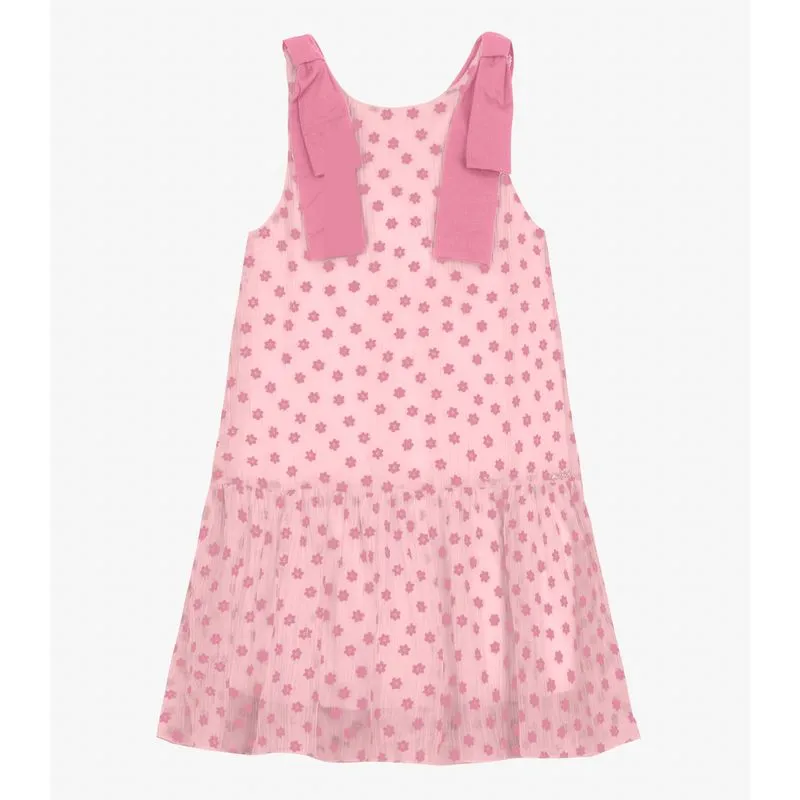 Vestido em Mini Plissado Floral e Visco Trick Nick Rosa 14