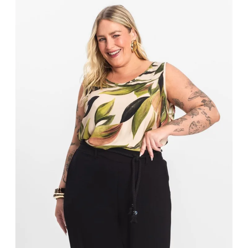 Regata Feminina Plus Size Em Viscose Secret Glam Verde Plus G1