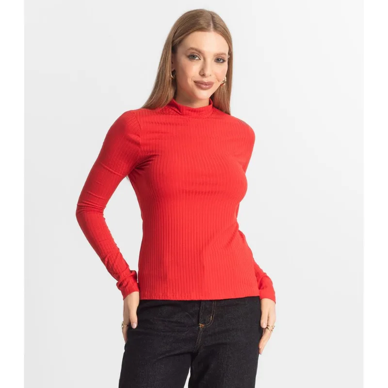 Blusa Manga Longa Feminina Canelada Select Vermelho GG