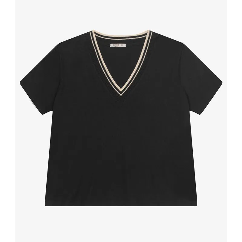 Blusa Manga Curta Pluz Size Secret Glam Preto Plus G4