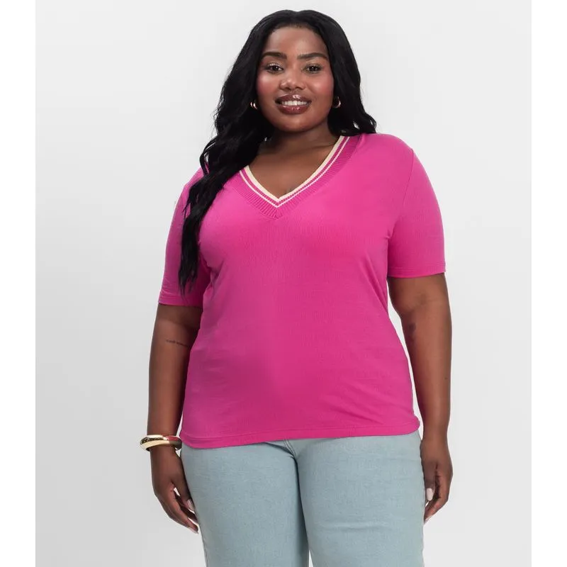 Blusa Manga Curta Pluz Size Secret Glam Rosa Plus G1