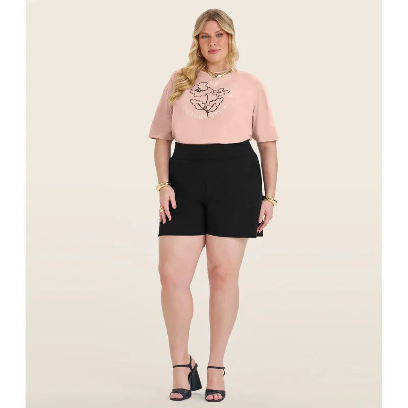 Shorts Plus Size Em Piquet Verona Secret Glam Preto Plus G4