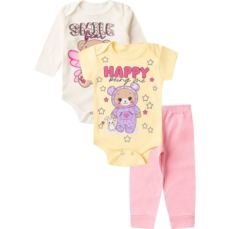 Kit Body Infantil Longo 3 Peças Kappes Bege GG